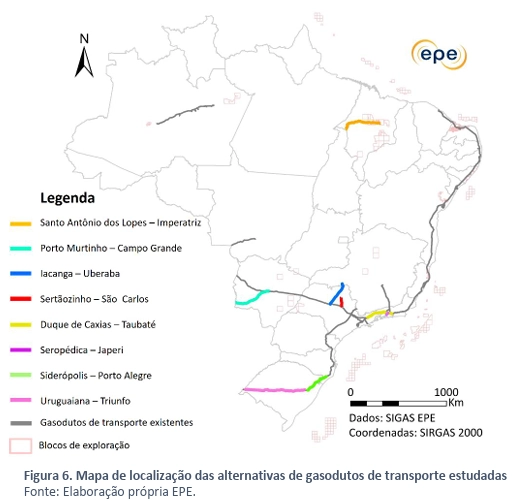 A distribuição da malha de gás no Brasil pode ser assim representada, conforme demonstra a Empresa de Pesquisa de Energética – EPE